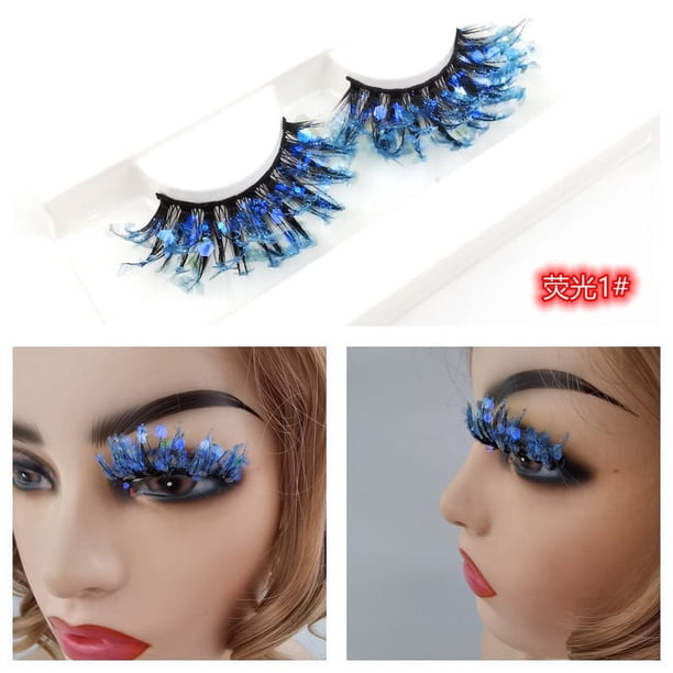 Nvzi 3 pares de pestañas postizas con purpurina y lentejuelas de colores,pestañas postizas de visón esponjoso para maquillaje de fiesta y escenario,pestañas postizas coloridas(estilo brillante, Q-01)