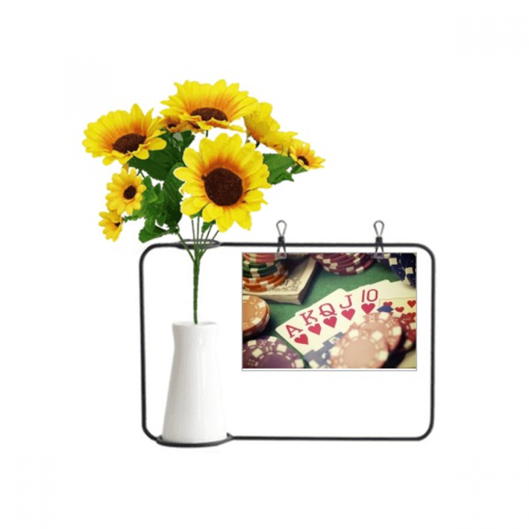 Hearts Flush Poker Gambling Photo Artificial Sunflower Vases Bottle Blessing Card