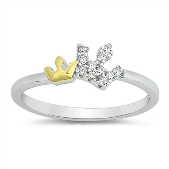 White CZ Yellow Gold-Tone Crown King's Ring .925 Sterling Silver Band Jewelry Female Size 8