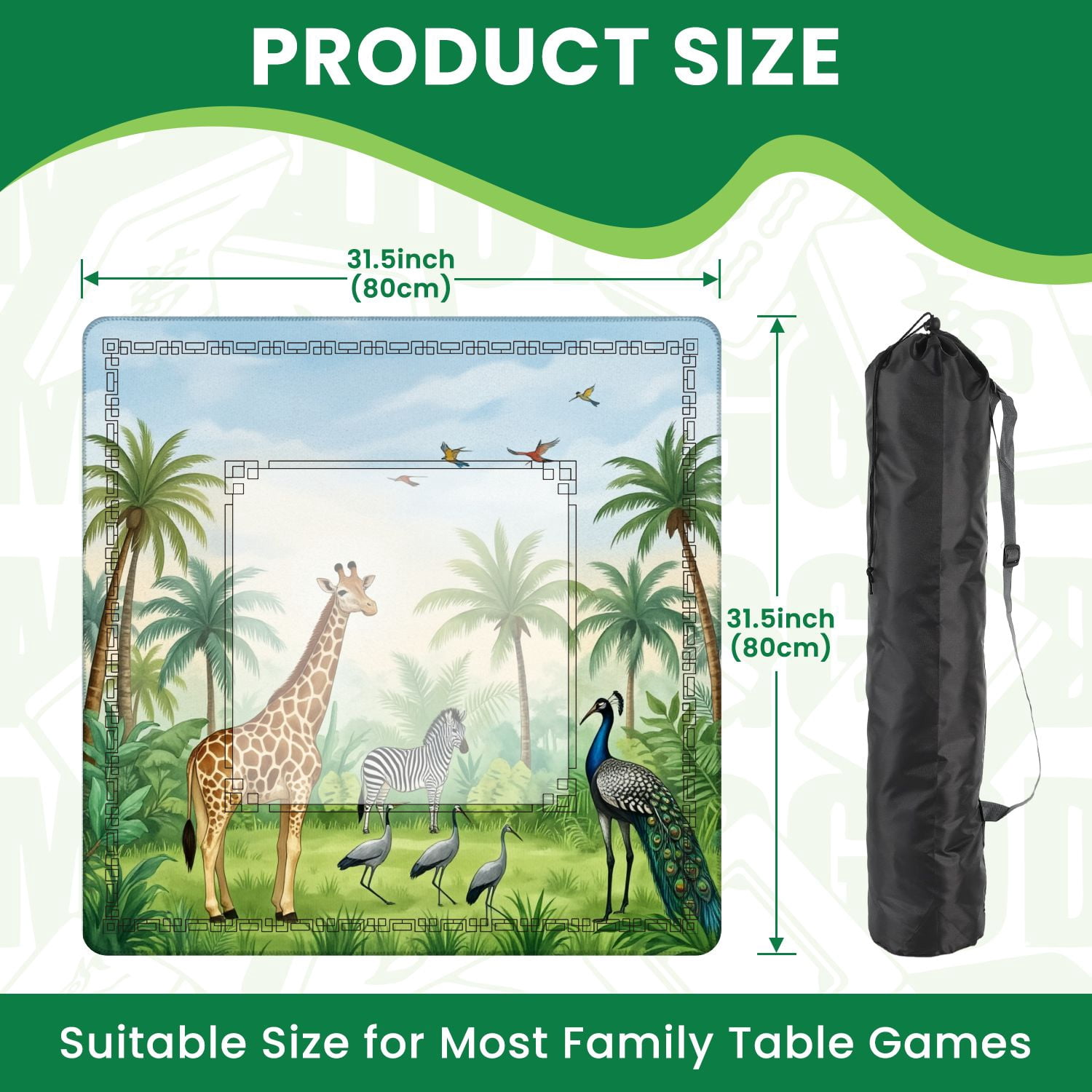 Mahjong Mat 31.5" x 31.5" Tropical forest wild mural jungle birds animal Non-Slip Noise Reduction American Mahjong Tiles Table Cover for Dominoes Poker Card Board Games Gift