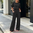 thumbnail image 3 of IUYRTFE Women 2 Piece Short Sleeve Crop Top and High Waist Wide Leg Pants Set Casual Workwear Outfit, 3 of 3