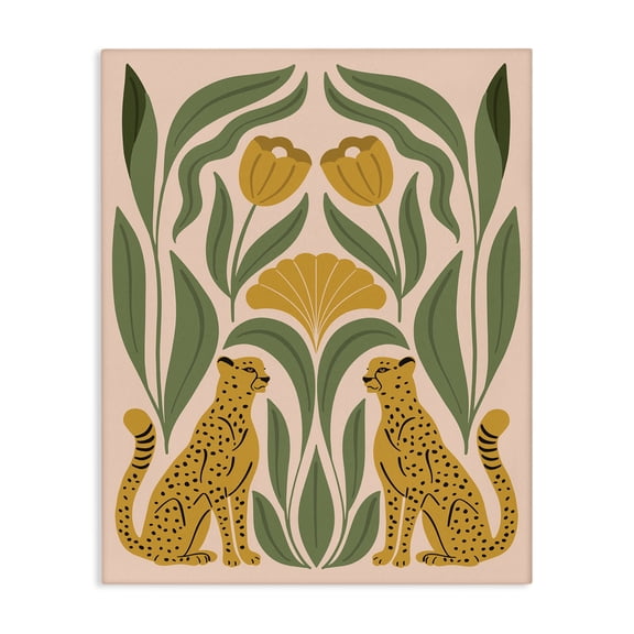 Stupell Industries Boho Chic Mirrored Leopards Plants & Flowers Painting Wrapped Canvas Art Print Wall Art, 16 x 20