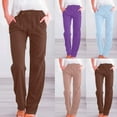 thumbnail image 3 of Gswybco Straight-Leg Trousers for Women High Elastic Waist Trousers Cotton Linen Pants Solid Color With Pockets Wide Leg Pants, 3 of 7