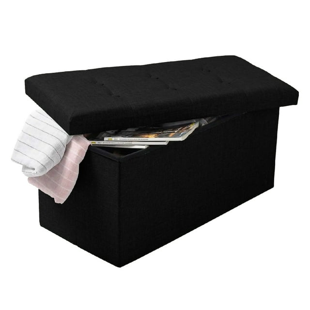 Baúl Plegable De Almacenamiento Tipo Taburete Con Asiento Acolchonado En Color Negro