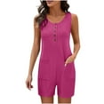 thumbnail image 4 of QATAINLAV Mother's Day Gifts! Rompers for Women 2025 Summer Casual Sleeveless Button Neck Short Jumpsuits Eyelet Embroidery Comfy Overalls with Pockets Hot Pink M, 4 of 9