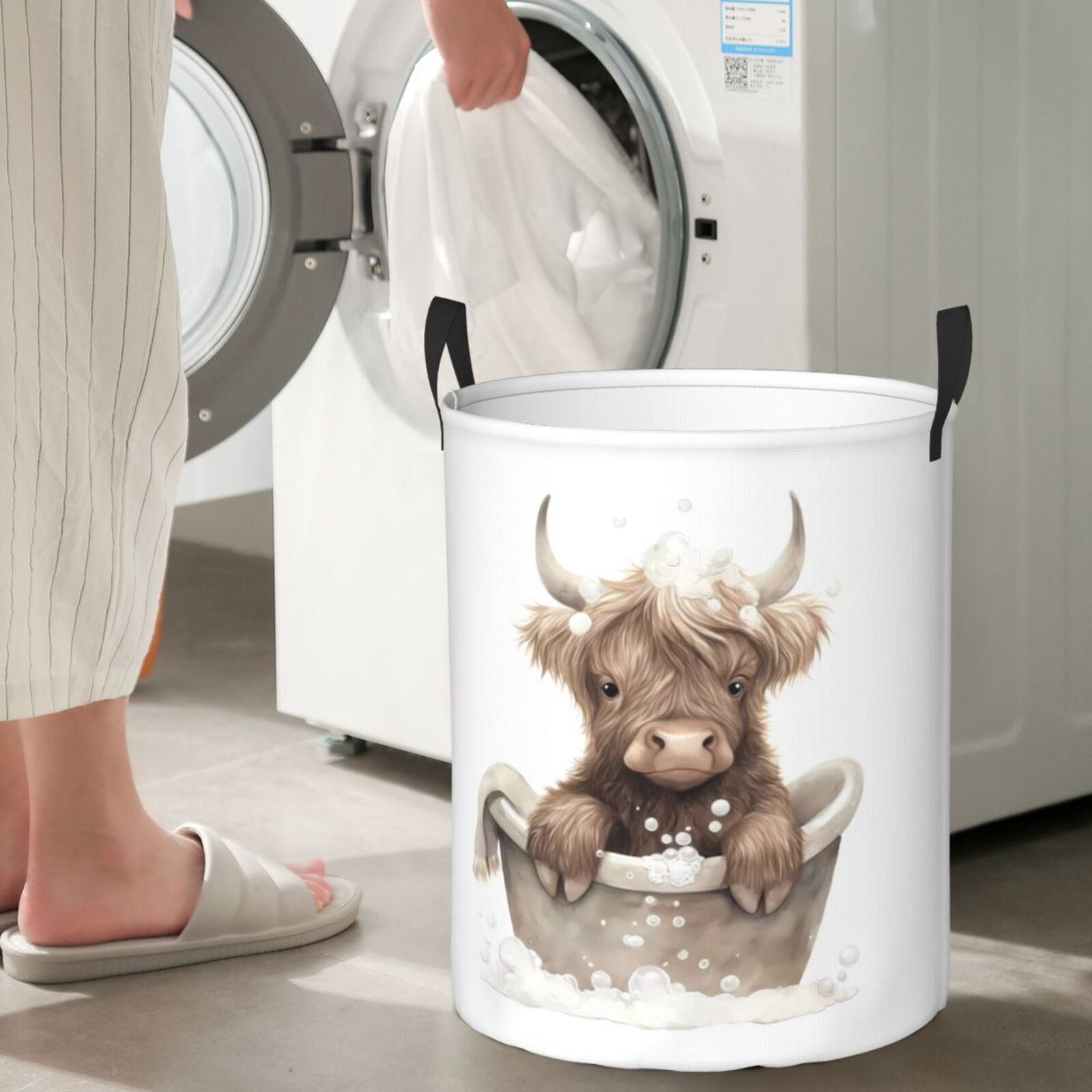 Large Laundry Basket with Handles - Cute Cow Bath Kids Baby Dirty Clothes Laundry Hamper for Bedroom Aesthetic