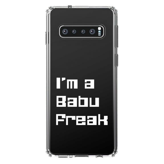 DistinctInk Clear Shockproof Hybrid Case for Samsung Galaxy S10  PLUS (6.4" Screen) - TPU Bumper Acrylic Back Tempered Glass Screen Protector - I'm a Babu Freak