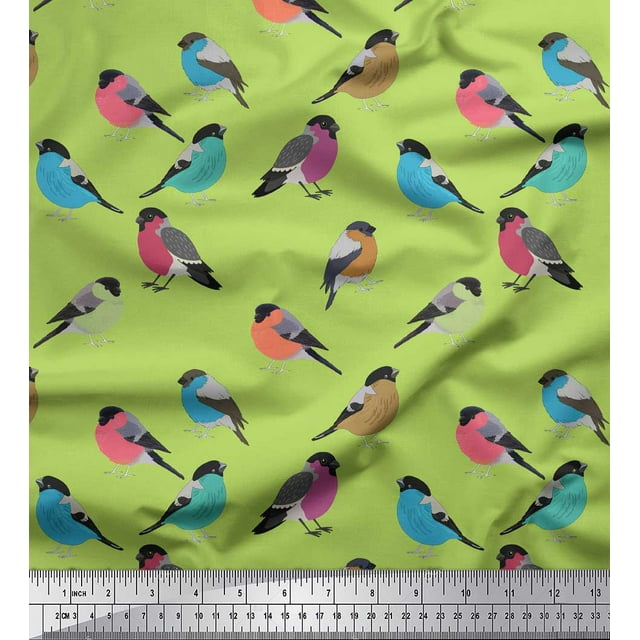 Soimoi Green Heavy Canvas Fabric Rufous Flycatcher Bird Printed Craft Fabric by the Yard 58 Inch Wide