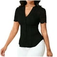 thumbnail image 2 of ClodeEU Womens Lace Trim Short Sleeve Button Down V Neck Casual Fashion Shirts Black,Womens Plus XL, 2 of 6