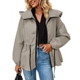 thumbnail image 2 of Fiaer,Oversized Full Zip Hooded Jackets for Women,Women's Drawstring Loose Fit Windproof Tops,Ladies Long Sleeve Lightweight Outerwear with Pockets Khaki XL, 2 of 9