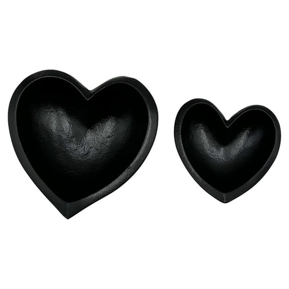 Pemberly Row Set of 2 Decorative Handmade Aluminum Heart Bowl in Black