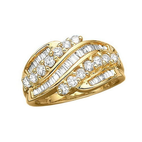 14K Yellow Gold 1 ct. Round and Baguette Cut Diamond Fashion Ring