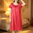 thumbnail image 5 of Blmnix Satin Nightgown Sleep Shirts for Women Sleep Dresses Lightweight Nightgowns Sleep Shirts Knee Length Red Short Sleeve Crew Neck Summer Nightgowns for Women, 5 of 7