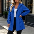 thumbnail image 5 of Karight Womens Waterproof Hooded Raincoat Long Sleeve Zip Up Drawstring Waist Adjustable Cuffs Mid Length Windproof Trench Jacket with Pockets, 5 of 7