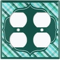 thumbnail image 3 of Metal Light Switch Plate Outlet Cover Vintage Teal Frame Plaid Wallpaper WAL039, 3 of 13