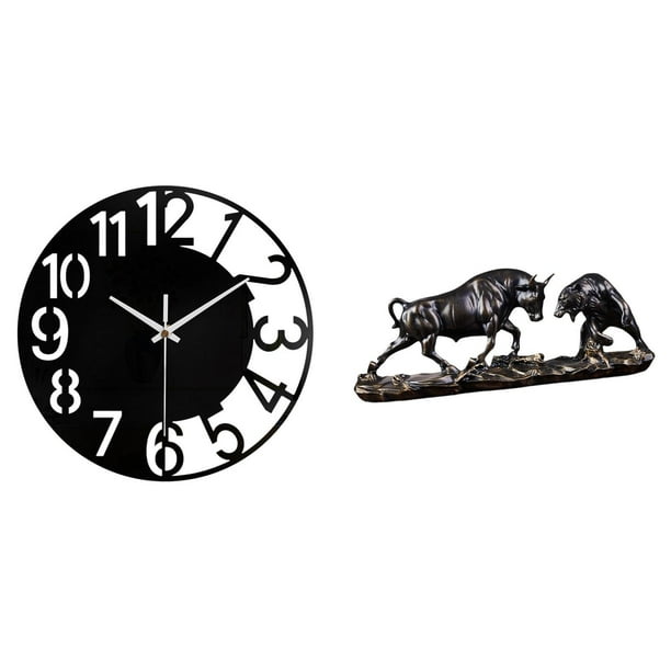 Reloj de pared grande,Reloj de pared acrílico silencioso moderno,Reloj de pared grande de oficina,silencioso,fácil de leer y sencillo.,Estatua de escritorio,Figura decorativa de pelea de