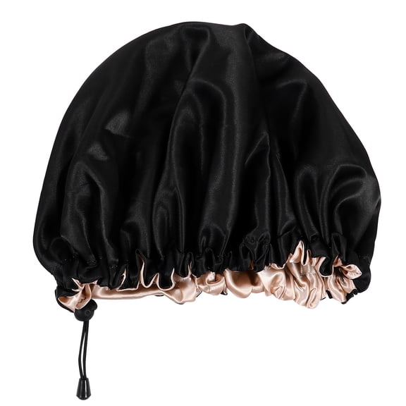Yardwe Adjustable Shower Cap Satin Night Sleep Caps Black 1Set