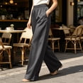 thumbnail image 6 of Maplenight Womens Satin Lounge Pants Wide Leg High Waist Sleep Pants Vacation Casual Trousers with Pockets, 6 of 7