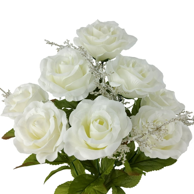 Nearly Natural 18 in. Artificial H White Fancy Rose with Cylinder Vase Silk Flower Arrangement 1247-WH - The Home Depot