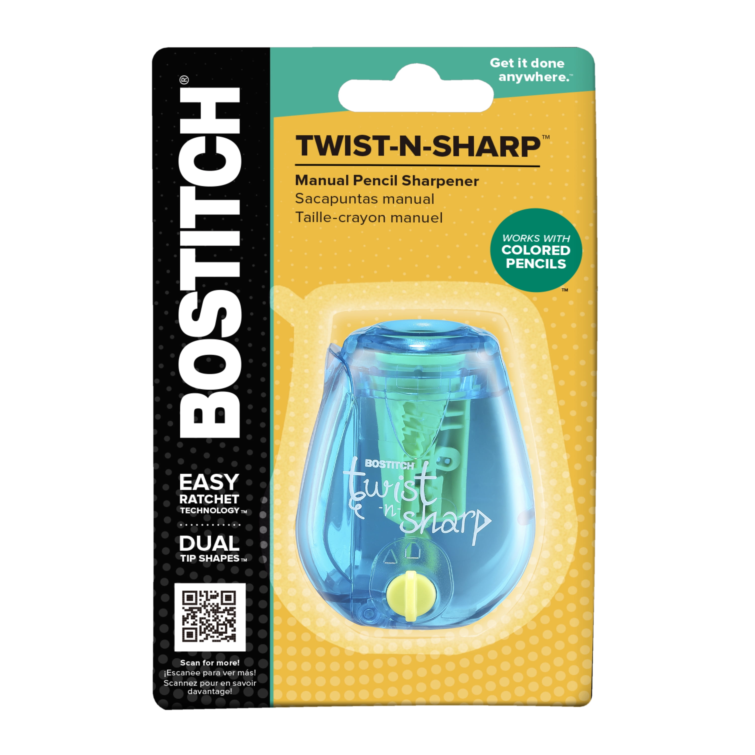 Bostitch Twist-N-Sharp Pencil Sharpener Handheld-Blue-1 Each