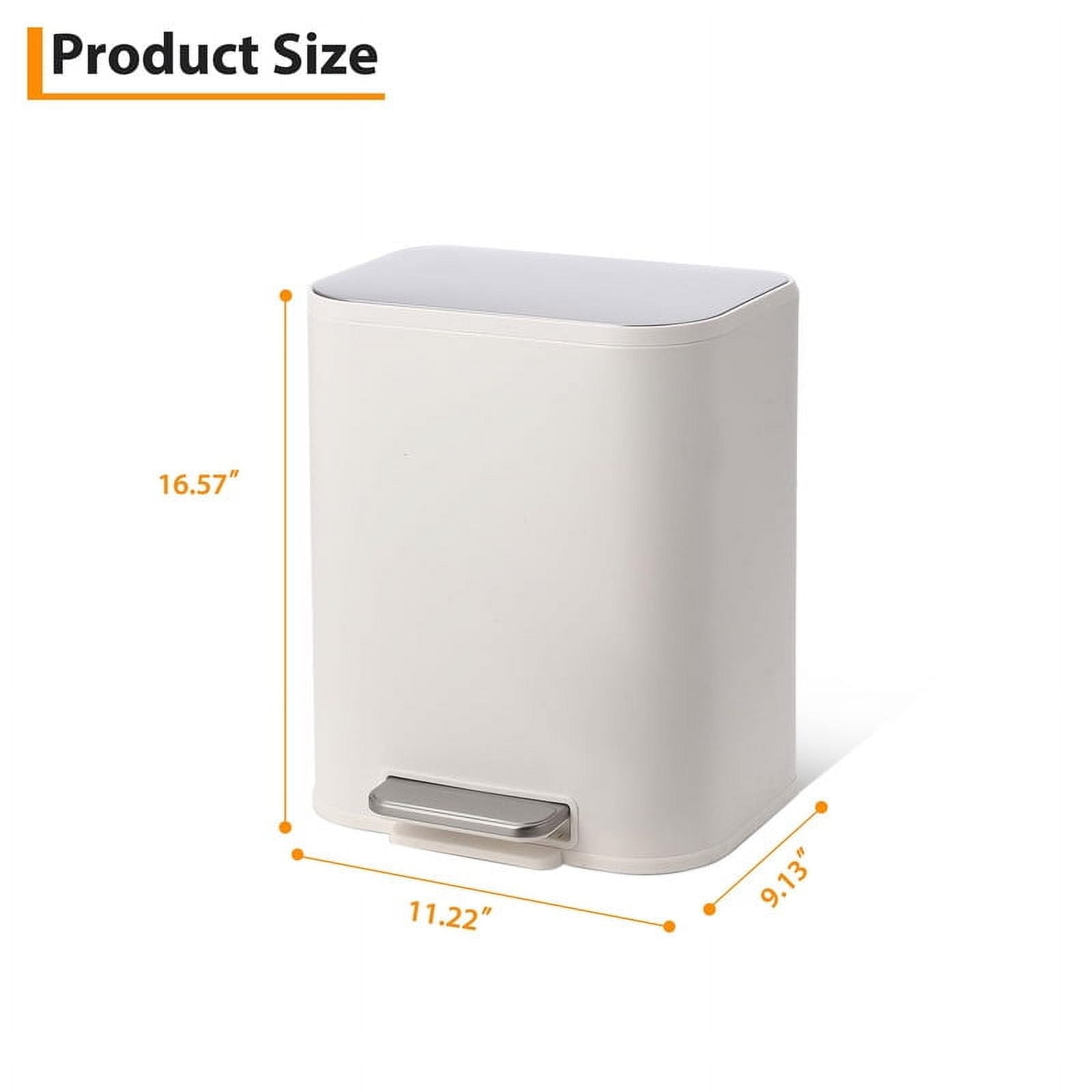 TROPOW Kitchen Trash Can,Stainless Steel Garbage Can with Lid, Step-On Pedal and Inner Bucket, Rectangular Trash Can for Home Kitchen Office Living Room