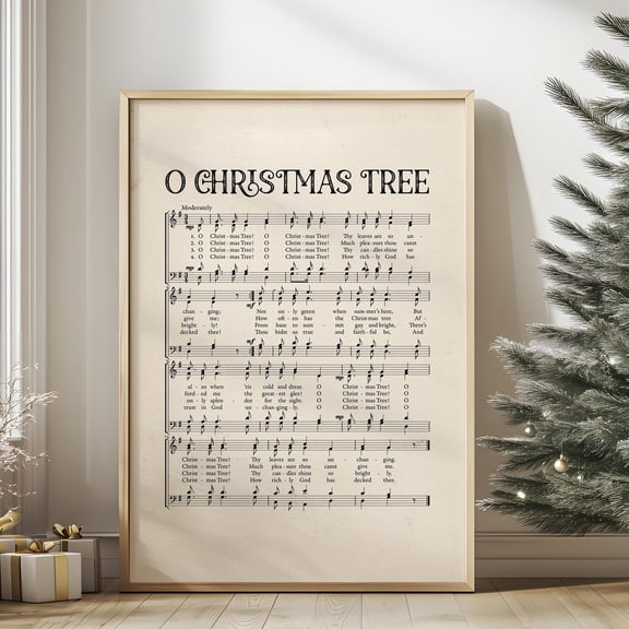 Kna Prints - 1 Pc Poster O Christmas Tree Vintage Carol Printable Wall Art, Christmas Carolable Print, Festive Wall Print, Neutral Christmas Decor 0917 , UNFRAMED-8x12
