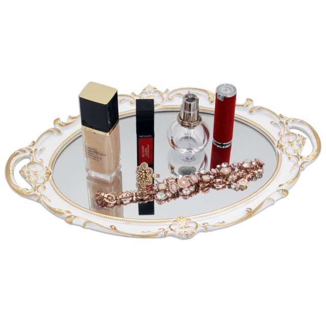 Organizador de maquillaje vintage Funerom con bandeja con espejo, 37 x 25 cm