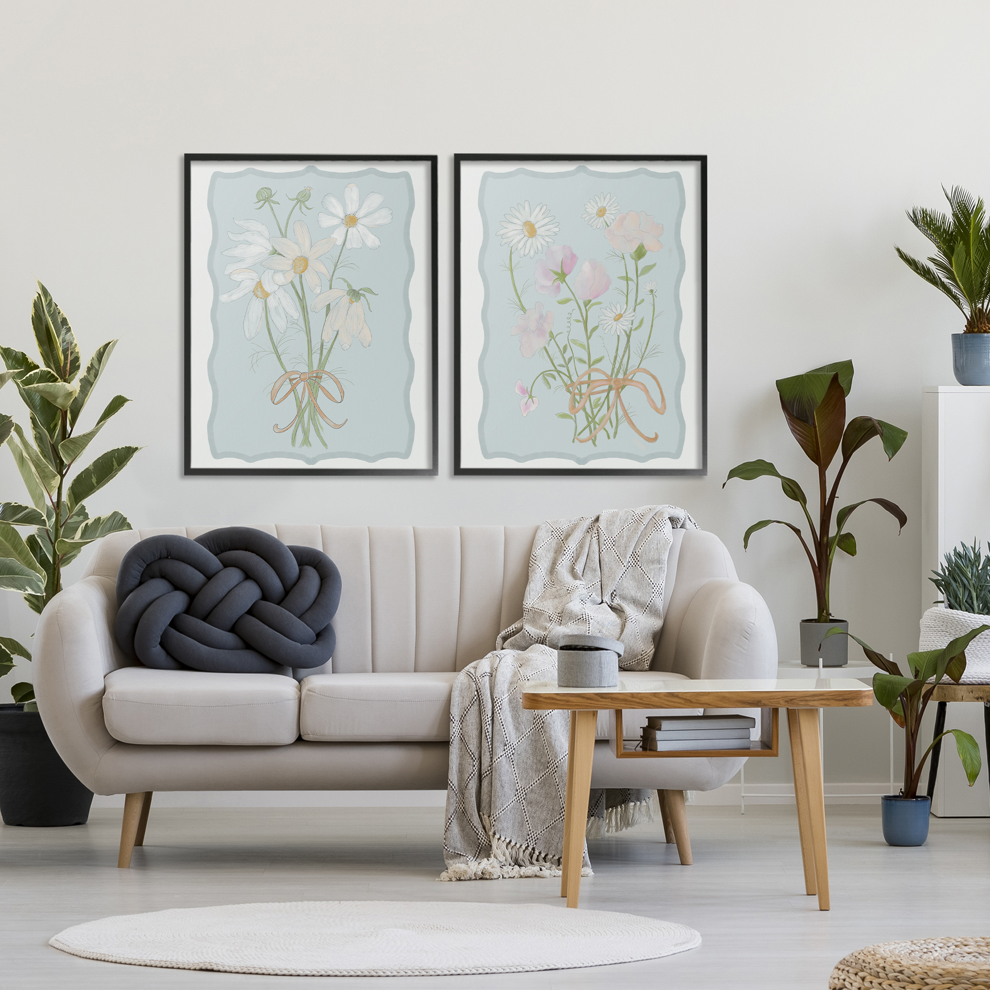 Vintage Spring Clippings 2 Piece Black Framed Giclee Art Set, design by Leslie Hermosa
