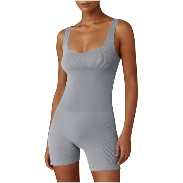 aidice Justaucorps Athlétiques pour Femmes Été Col Carré Sans Manches Shorts de Yoga Skinny Extensible