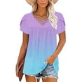 thumbnail image 7 of Charella Tops for Women Trendy Cross V Neck Petal Short Sleeve Pleated Flowy Shirts Casual Gradient Color Basic Tee (3XL, Sky Blue), 7 of 7
