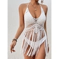 thumbnail image 2 of KelaJuan Women's Crochet Bikini Cover Ups Sleeveless Halter Neck Hollow Out Tassel Tops Swimsuit Cover Ups, 2 of 6