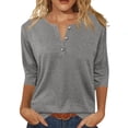 thumbnail image 2 of Qwertyu Womens Tops 3/4 Sleeve V Neck Button Down Henley Shirts Business Casual Basic Tees Summer Top 2026 Gray XL, 2 of 5