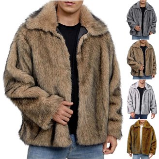 Men's Leopard & Zebra Print Faux Fur Jacket, Plush Shawl Collar