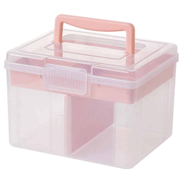 Boîte de Rangement Empilable Transparente avec Plateau de Rangement en Plastique, Conteneur de Rangement Polyvalent, Étui de Voyage Portable, Rose