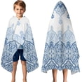 thumbnail image 3 of Blue Ethnic Floral Border Pattern Hooded Bath Towel，50"x30" for Ages 3 To 12 Kids, Quick Dry Lightweight Soft Microfiber Hood Beach Towel Cover Up for Kids, 3 of 7