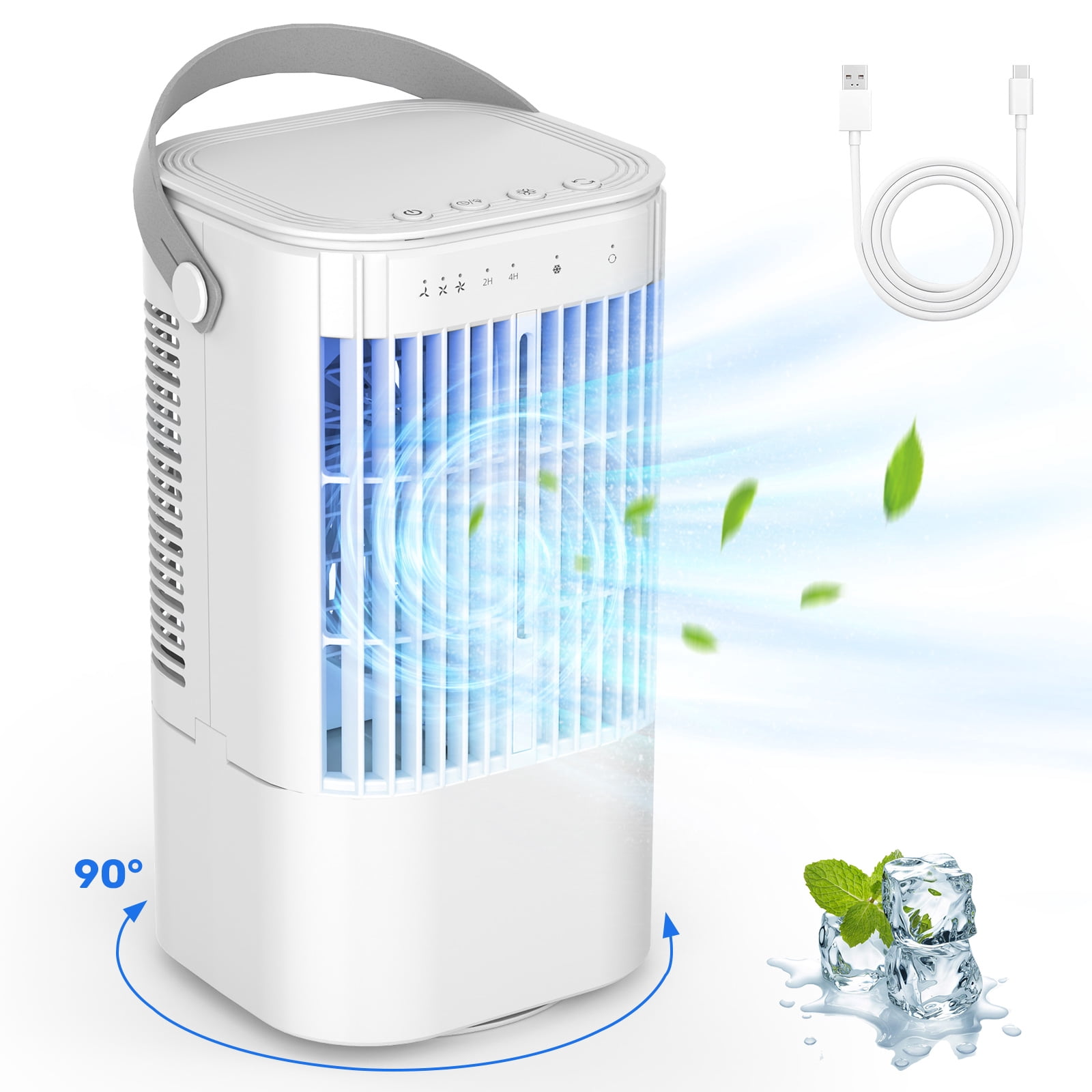 Teanyotink Portable Air Conditioners, Evaporative Air Cooler Upgraded   Cool Mist 3 in 1, 2/4/6/8H Timer,7 Color Lights Misting Humidifier Personal Mini AC Desktop Fan for Room Home Bedroom Office
