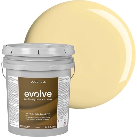 Evolve Eco-Friendly Eggshell Acrylic Latex Paint and Primer, One Coat Coverage, Honey Yellow, 5 gal