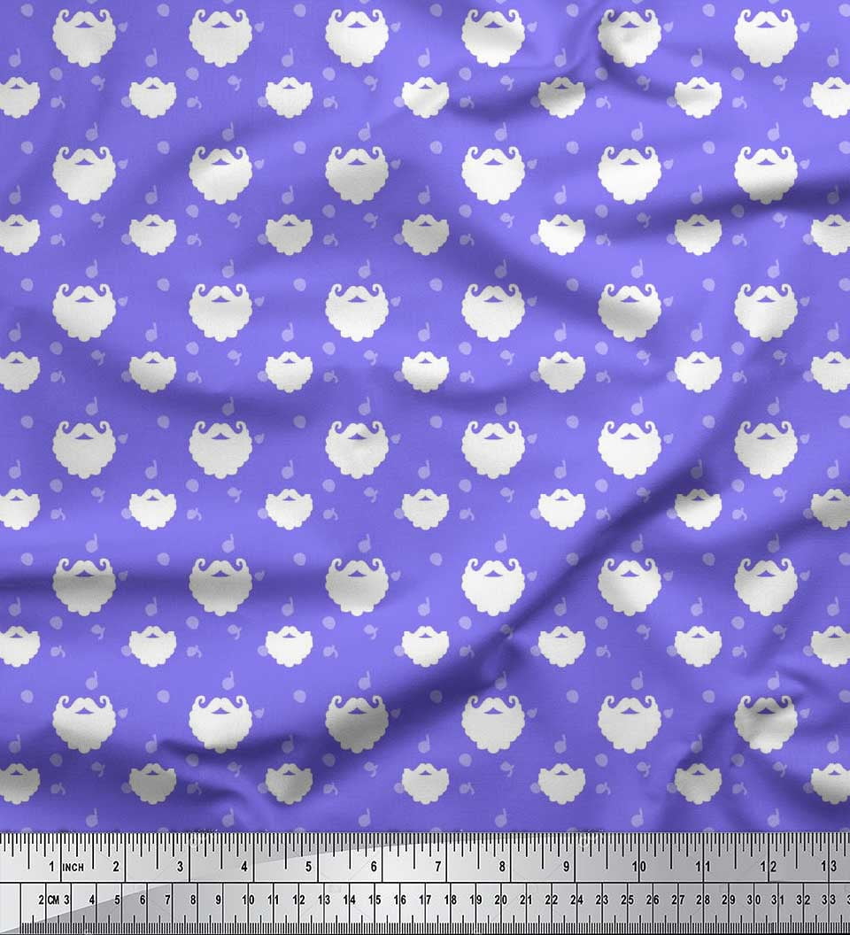Soimoi Purple Cotton Voile Fabric Dot & Santa Moustache Christmas Print Sewing Fabric Yard 56 Inch Wide