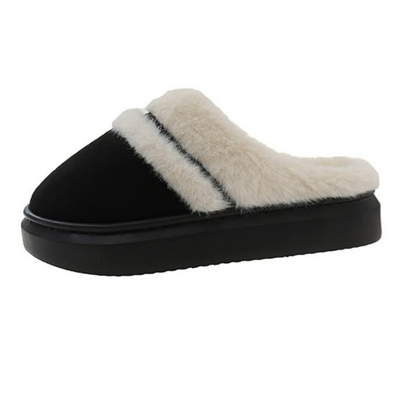 RUIYANQI Women's Fuzzy Strap Platform Slippers Cozy Plush Lined House Shoes Trendy Fashion Warm Indoor Outdoor Footwear for Winter Fall Combinations Thick Sole Slides