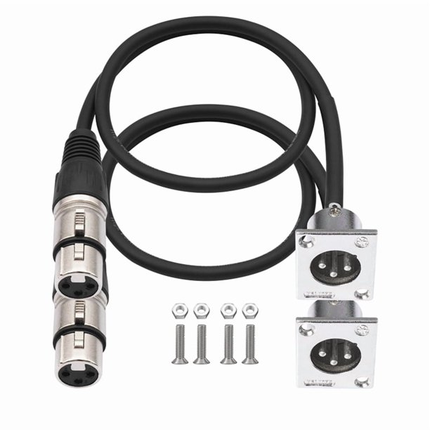 Cable XLR Tipo D (Paquete de 2), Conector Pasante, Macho A Hembra para Caja Escenario Premium, Panel Conexión y Montaje en Panel.