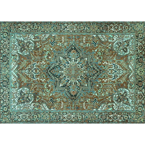 Ahgly Company Machine Washable Indoor Rectangle Persian Turquoise Blue Traditional Area Rugs, 5' x 7'
