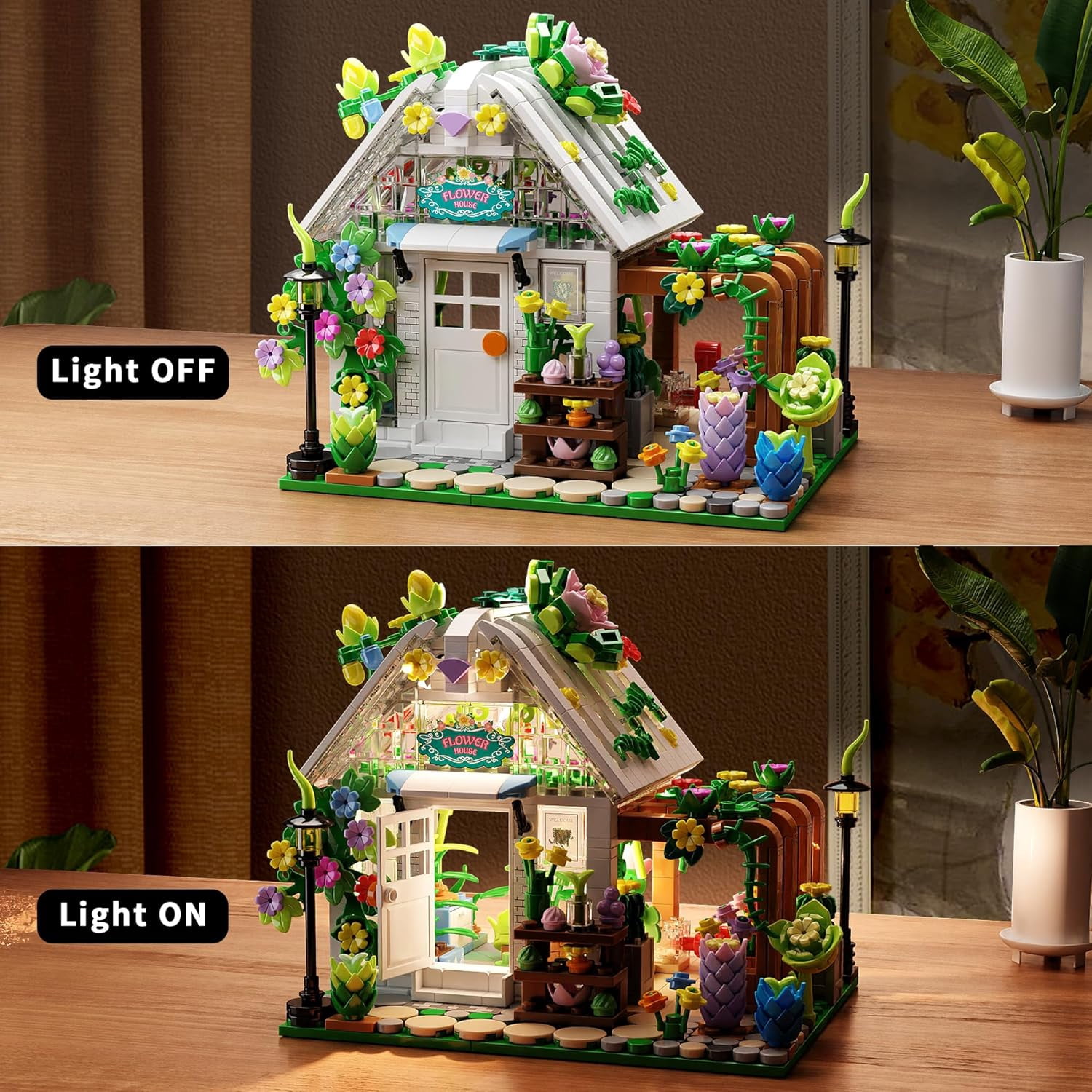 Remocguys Flower House Building Set with LED Compatible with Lego Botanical Garden Toy for Adults Kids 719Pcs