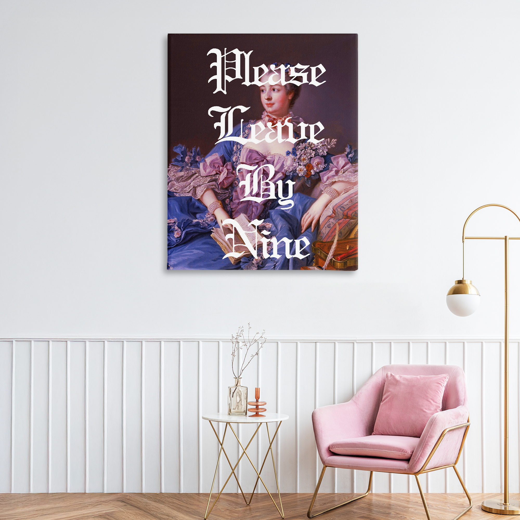 Please Leave By Nine Canvas Wall Art, design by Lil' Rue