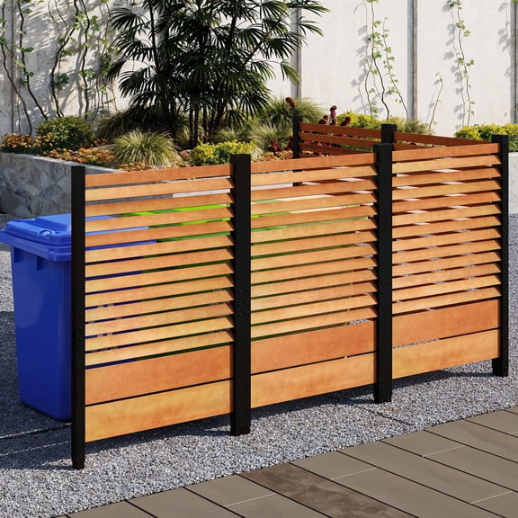 ModFusion 60"H × 38"W Wood Privacy Fence Panel with No-Dig Metal Stakes, Outdoor Privacy Screen for AC Unit, Pool Equipment Enclosure, Rustic Brown and Black