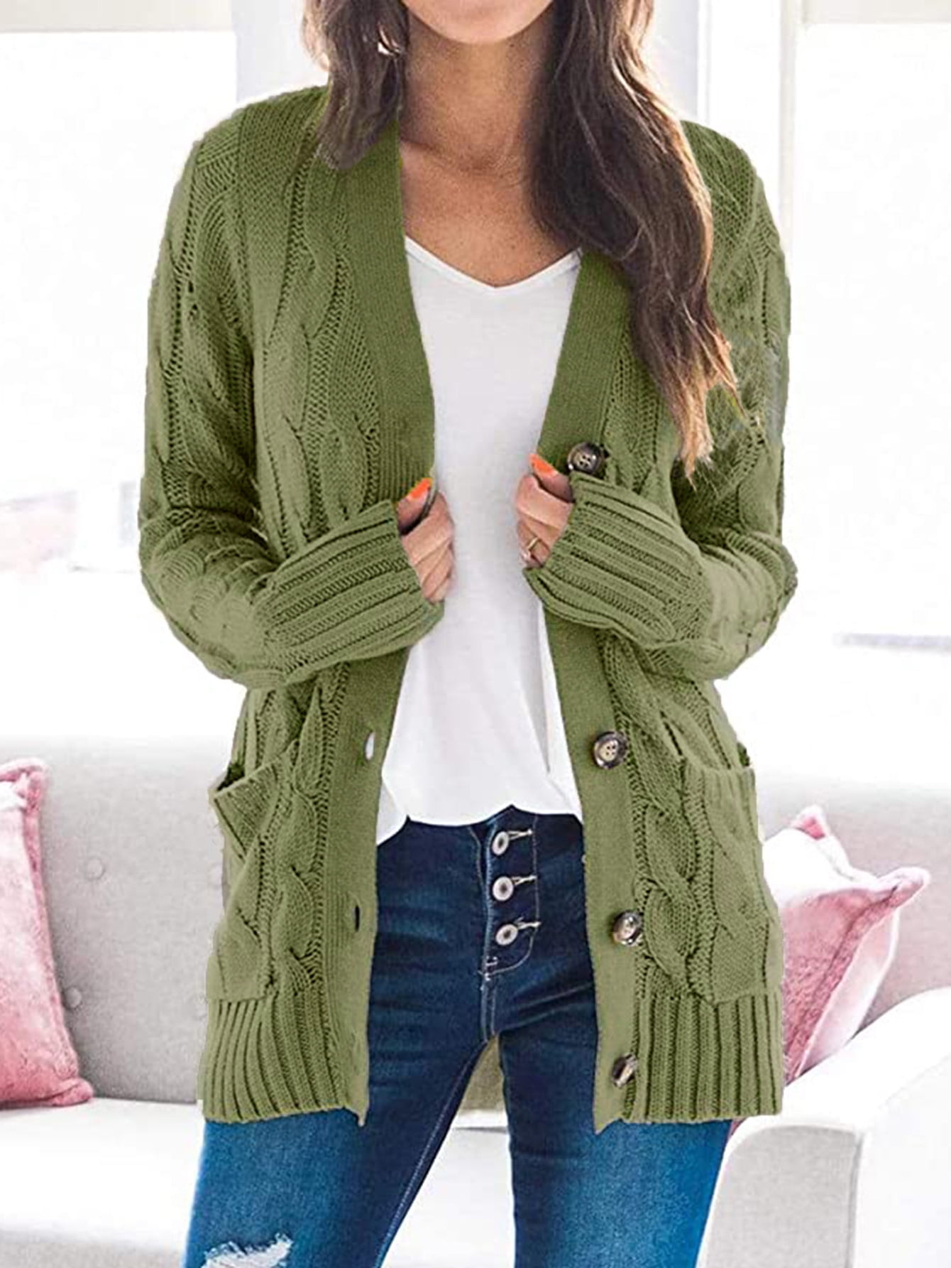 long knitted cardigan womens