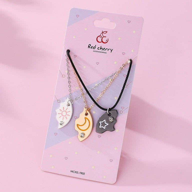 Lovecryst 3Pcs/set Sun Moon Star Pendant Necklace Best Friend Bff