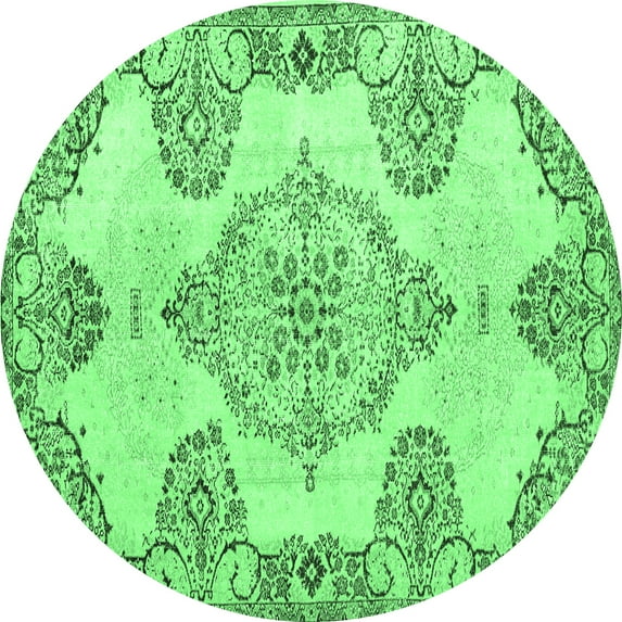 Ahgly Company Indoor Round Medallion Emerald Green Traditional Area Rugs, 4' Round