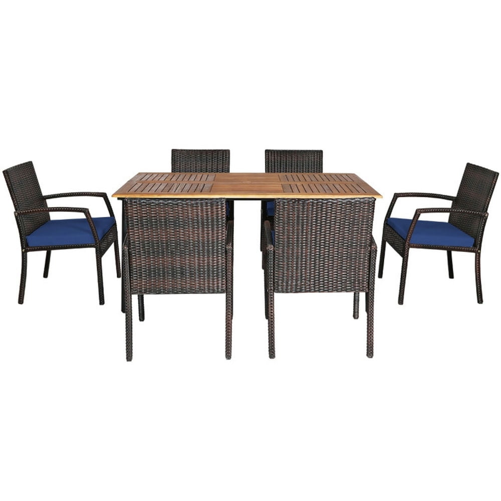 GVN Outside Patio Conversation Sets, Patio Dining Set,7Pcs Patio Rattan Cushioned Dining Set with Umbrella Hole-Navy GVN Outside Patio Conversation Sets, Patio Dining Set,7Pcs Patio Rattan Cushioned Dining Set with Umbrella Hole-Navy
