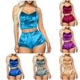 thumbnail image 3 of Fancifize Womens Velvet Pajama Sets Soft Crop Cami Top and Shorts 2 Piece Matching Loungewear Casual Sleepwear Shorts Set, 3 of 3