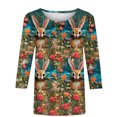 thumbnail image 5 of RKSTN Womens Tops Casual Fashion Cute Easter Bunny Printed 3/4 Sleeve Round Neck Tops Spring Summer 3D Printed Ruched Pullover Blouse Tops, 5 of 5